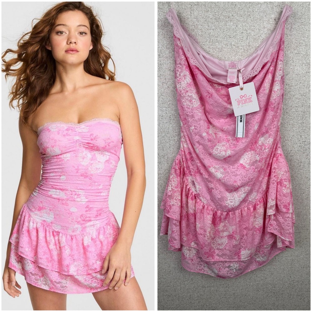 Victorias Secret PINK LoveShackFancy Lace Mini Dress XL Coquette Floral Ruffle